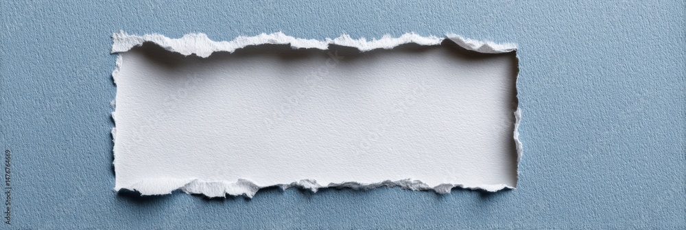 Poster torn paper edges create a unique square for message display on a soft blue background