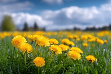 Obraz premium Dandelion Meadow: A Vibrant Springtime Pastoral