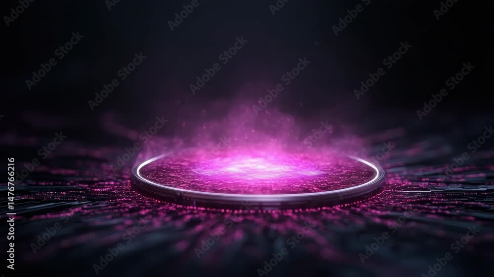 Poster vibrant pink glow radiates from circular surface, creating abstract mystical atmosphere.