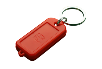 Red Key Tag, with Silver Ring, Luggage Identifier transparent background.