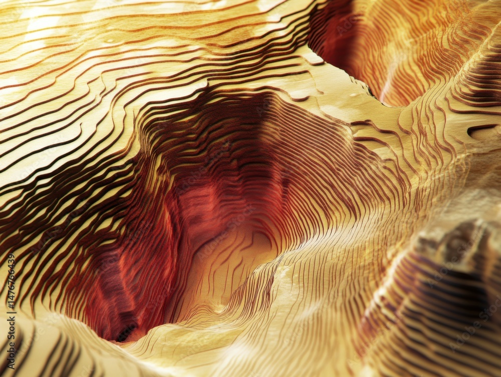 Aufkleber abstract topographical map of a canyon with striations and warm tones close up view 3d rendered