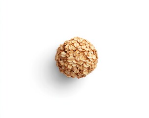 Round, light brown oat ball, with a slightly rough, textured surface, sits centered against a plain white background
