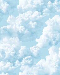 Naklejka premium Aerial View of Fluffy White Clouds Against a Pale Blue Sky Seamless Pattern Design Nature Background Wallpaper Texture Soft Pastel Colors