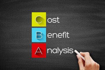 CBA - Cost-benefit Analysis acronym, business concept background on blackboard