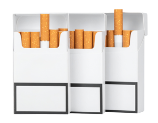 Three open cigarette packs with partially visible cigarettes inside.