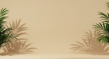Fototapeta premium Shadowy palm leaves beige background