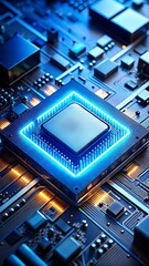 Fototapeta premium Powerful Central Processing Unit CPU Microchip Technology on Circuit Board