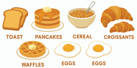 Set of cartoon food and drink icons for cafe and restaurant design