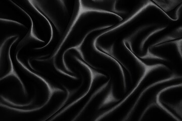 Fototapeta premium Abstract black fabric background. Black silk satin texture background.