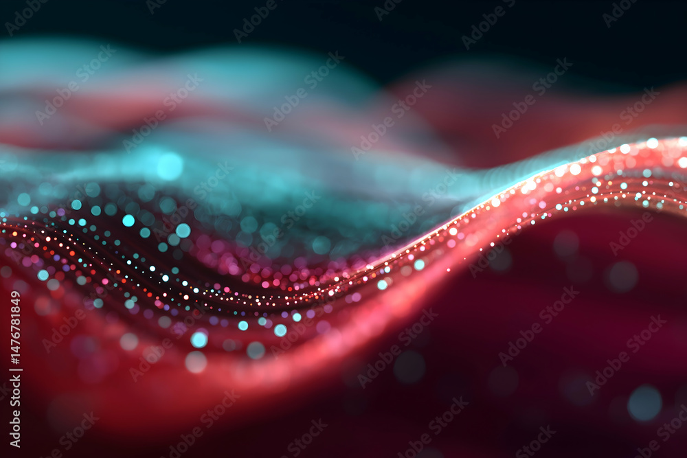 Poster abstract digital waves with sparkling dots create a vibrant, futuristic, and colorful landscape in t