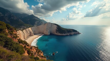Cape Formentor at midday with cloudy skies, captured from a panoramic view.