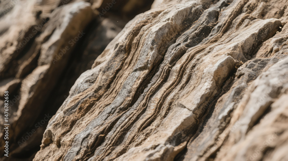Poster close up of weathered rock layers showcasing natural textures and geological patterns.
