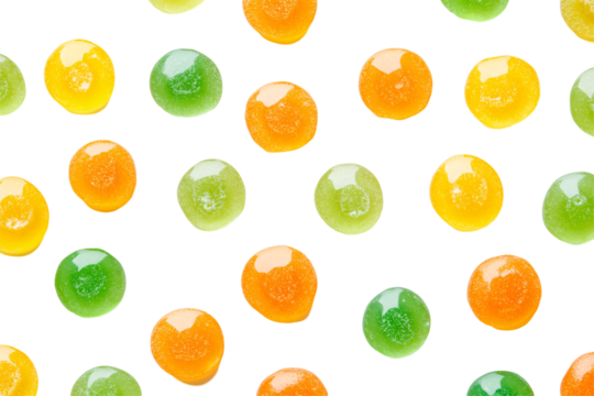 a group of round orange and green objects