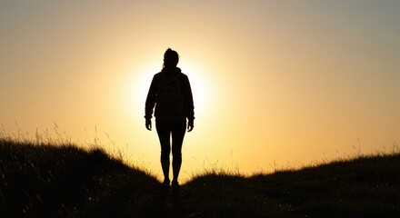 Silhouette person sunset walk