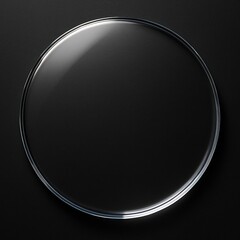 Blank transparent round glass sign plate, black background.