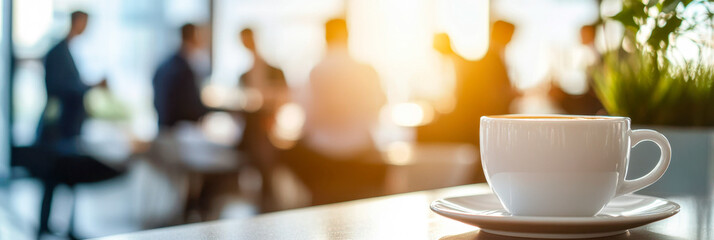 Networking and collaboration at a corporate coffee corner with barista setup