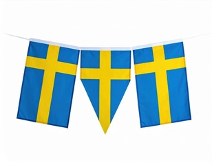 Swedish flags and pennant display on white background