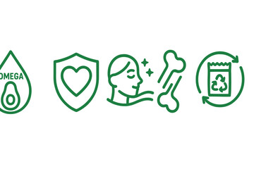 Icons representing wellness and avocados are combining a droplet, shield, wave, icon, and loop