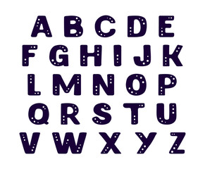 Handwritten alphabet. Calligraphy. Capital letters written by hand. Decorated with circles, isolated on white background