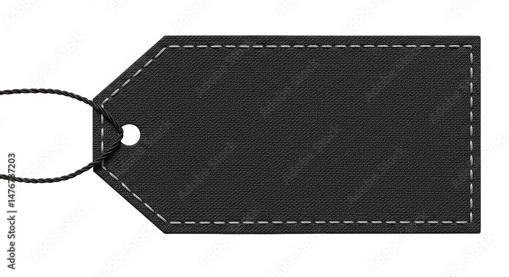 Aufkleber dark gray label with stitching and string, providing space for custom text and price information on 