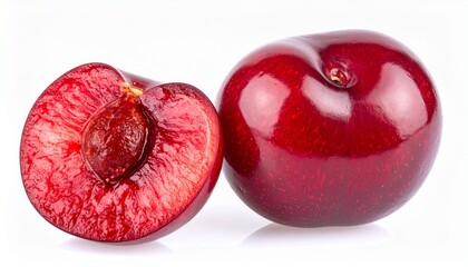 Closeup of Fresh Red Cherries on White Background &ndash; Ripe, Juicy, Organic Summer Fruit with Glossy Skin, Perfect for Healthy Eating, Food Photography, and Backgrounds
