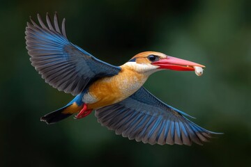 Obraz premium Stork-billed Kingfisher in Flight: A Vibrant, Detailed Capture