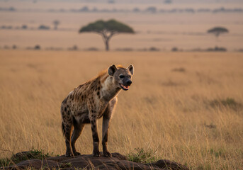Spotted hyena in savanna landscape