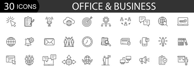 Office and Business line icons set. Editable stroke. Vector illustration