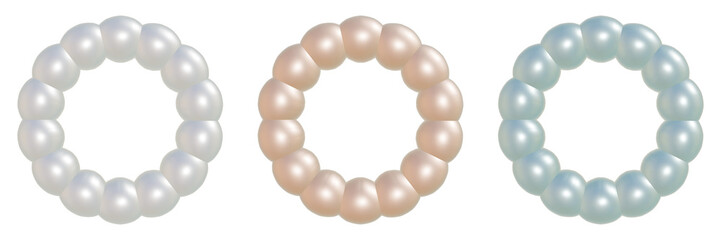 パールのぷっくりしたモコモコの丸いフレーム 透過されたリングの3DCGイラストセット
