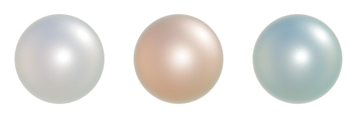 3色のパールの3DCGイラストセット 一粒の真珠のビーズ