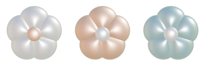 5枚の花びらのフラワーのセット パールの質感の花の3DCGイラスト