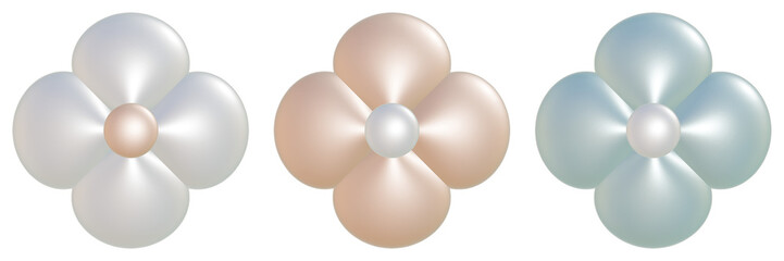 4枚の花びらのフラワーのセット パールの質感の花の3DCGイラスト