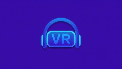 Fototapeta premium Futuristic Neon VR Headset Icon in Blue Against Dark Purple Background