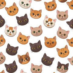Obraz premium Cute Cat Faces Seamless Pattern, Cartoon Kittens