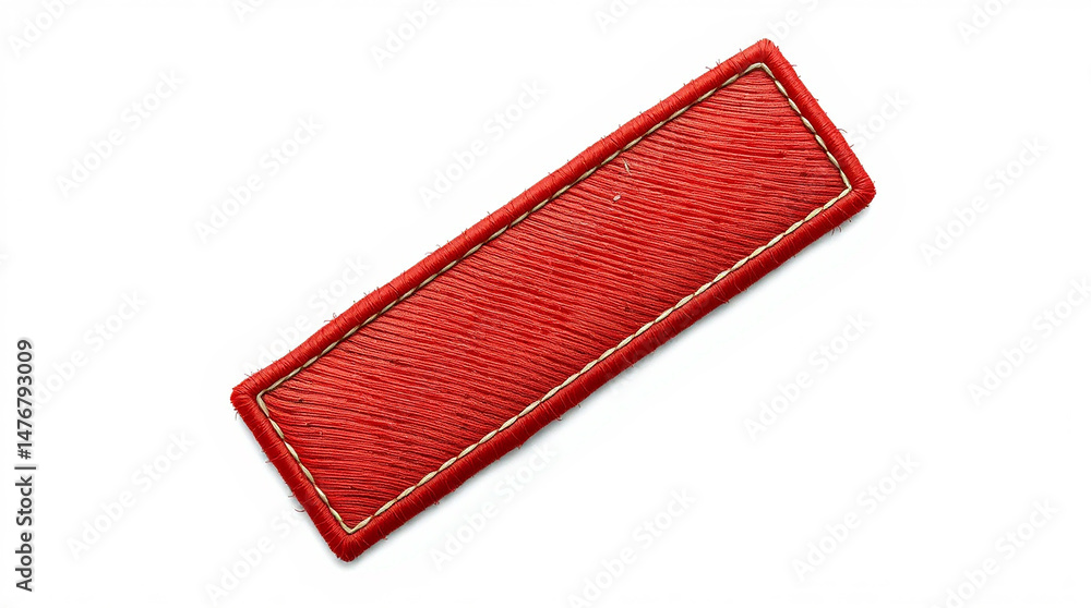 Aufkleber red rectangular patch with stitched edges on a white background. element for graphic design and deco