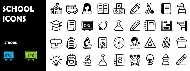  School Icon Set Vector – Education and Learning Symbols for Students, Teachers, and Classrooms
