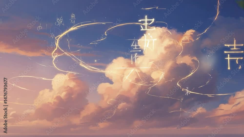 Poster soft pastel cloudscape with ethereal script.