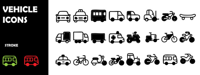 Vehicle Icon Set Vector – Transportation and Automotive Symbols for Maps, Apps, and Infographics