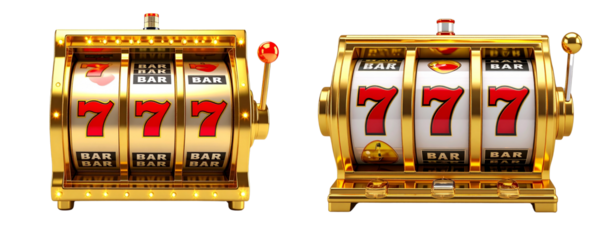Shiny Golden Slot Machine with Triple Sevens, Isolated on Transparent Background PNG