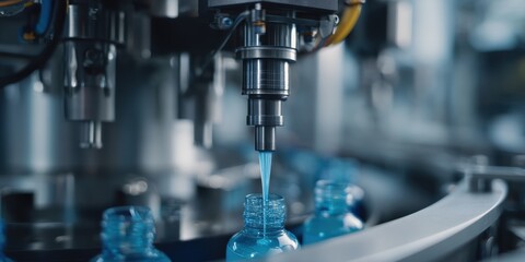 High-tech robotic nozzle for precise filling in an industrial setting.