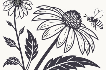 131 photorealistic, high quality, macro, vibrant, striking, detailed, sharp focus, whimsical, stylized, intricate, layered, balanced, floral, flowers, petals, leaves, botanical, daisy, honeybee, insec