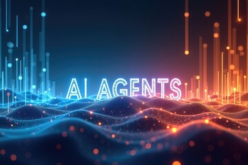 AI AGENTS Text with Glowing Lines and Neon Spikes