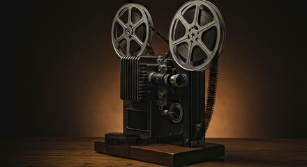 Fototapeta premium Vintage film projector on wooden surface