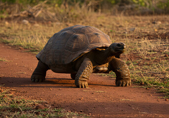 Obraz premium Tortoise walking on dirt path