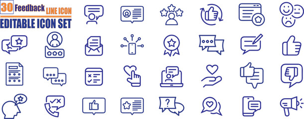 Feedback plan thin line icon set. review, testimonial, customer thin line icons. For website marketing design, logo, app, template, ui, etc. Vector illustration.
