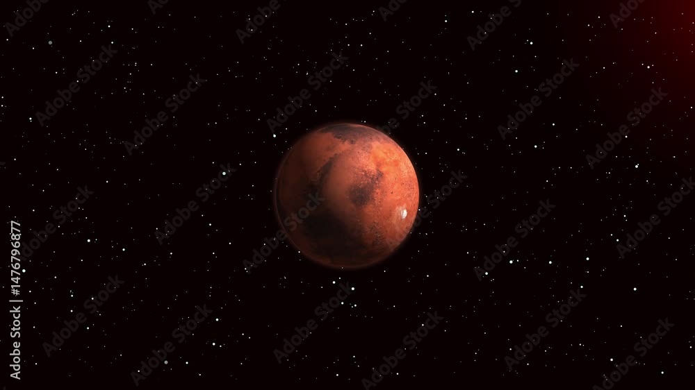 Poster planet mars rising against a backdrop of twinkling stars. dynamic space animation for sci-fi designs