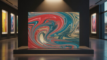 Abstract marbled acrylic paint with rainbow-colored swirls