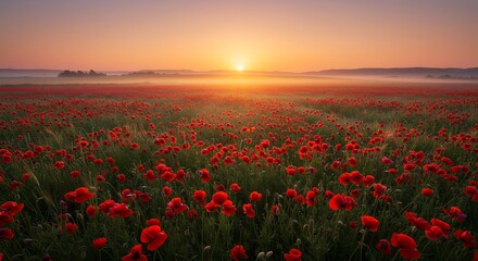 Fototapeta premium Poppy Field at Sunrise