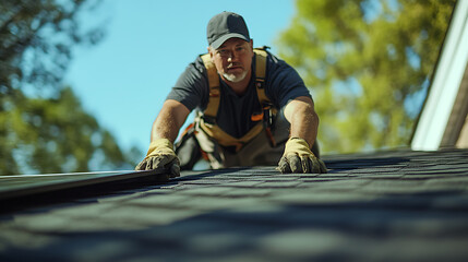 Roofing Contractor Installing Shingles