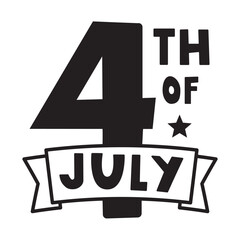 4th of July. Hand drawn badge. Black color. Simple graphic design. Illustration.